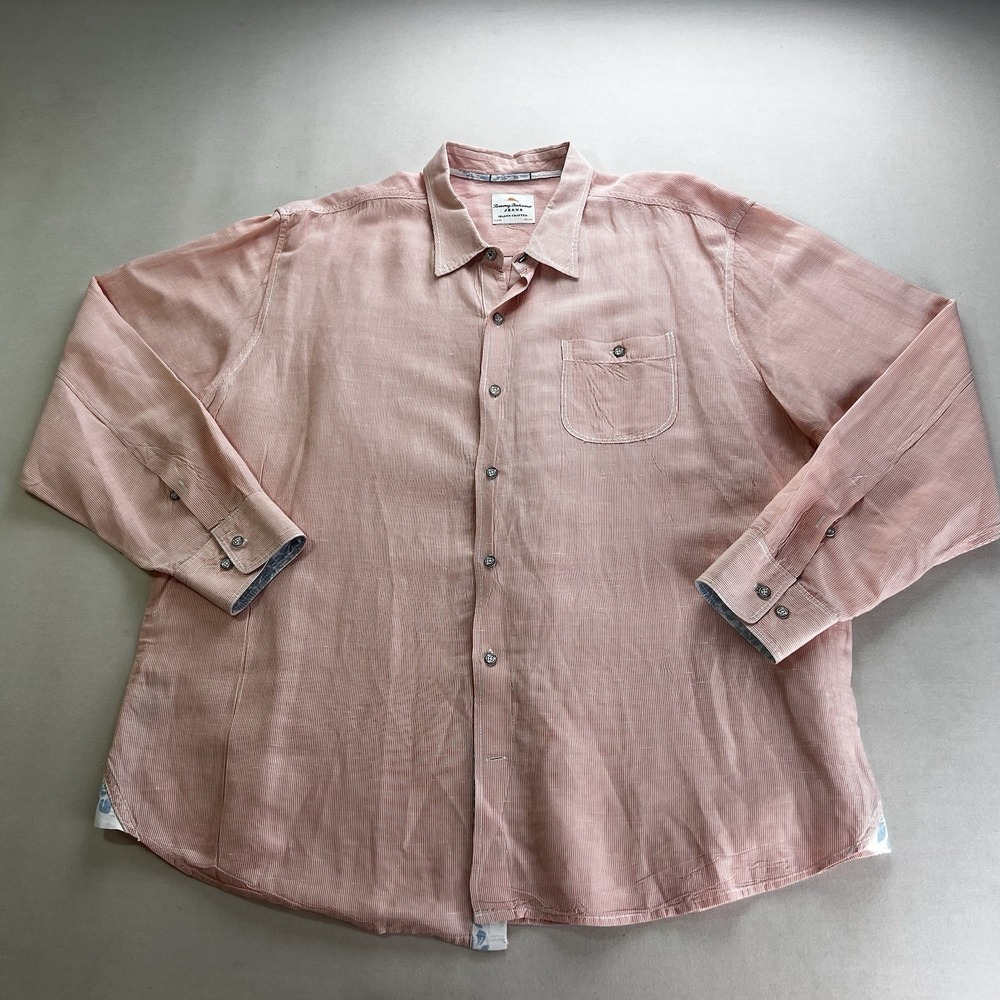 Tommy Bahama Island Crafted Peach Men's Button Down Shirt XXL Linen Long Sleeved